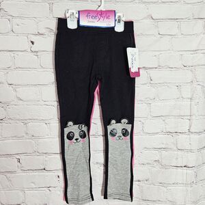 NWT Girls Leggings 2 Pack Set Size 5 Freestyle Multicolor Black Pink Bear